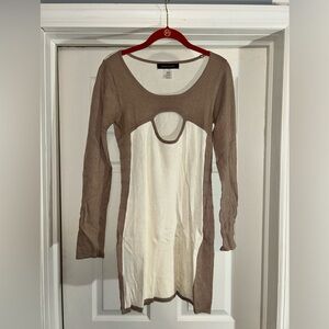 Ashley Stewart Tan and Cream Long Sleeve Top